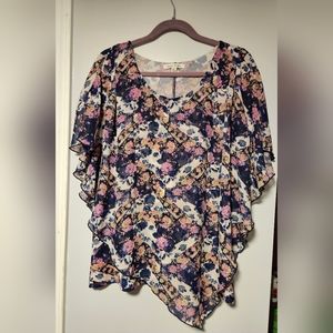 Floral abstract Capelet Blouse sz XL